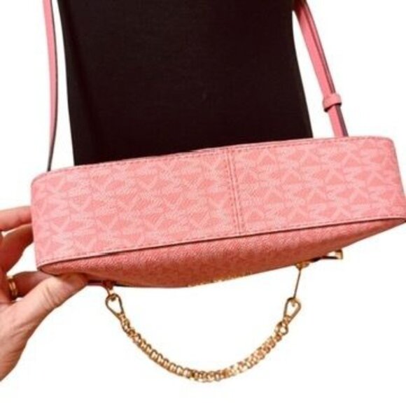 MICHAEL KORS Jet Set East West Large Logo Crossbody Bag Chain Grapefruit Pink - Picture 5 of 14
